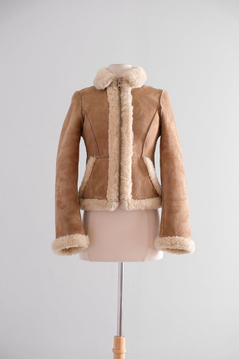 Vintage 1970's Reversible Shearling Suede Cropped Jacket by Knight Tailors / S