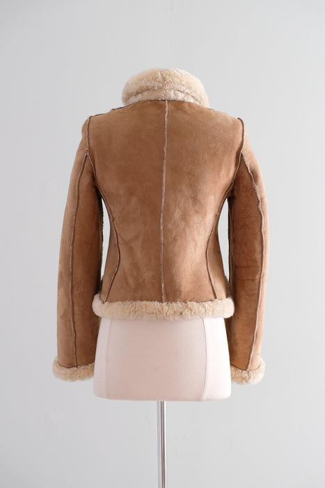 Vintage 1970's Reversible Shearling Suede Cropped Jacket by Knight Tailors / S