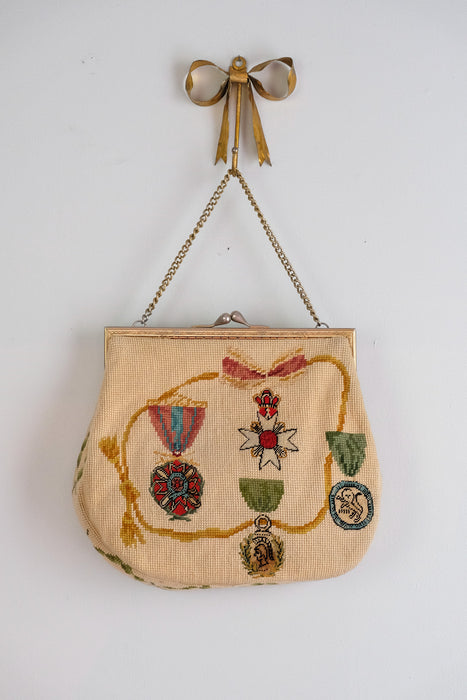 Vintage 1950's Royal Crown Needlepoint Handbag by Christine