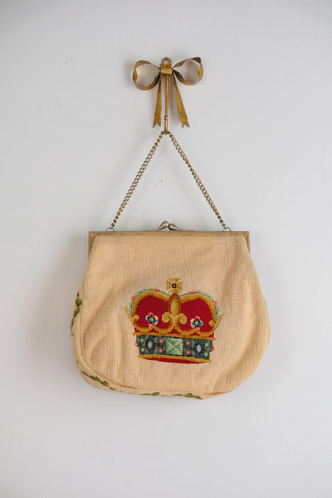 Vintage 1950's Royal Crown Needlepoint Handbag by Christine