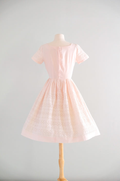 Darling 1960's Pale Pink Eyelet Cotton Day Dress / Sz S