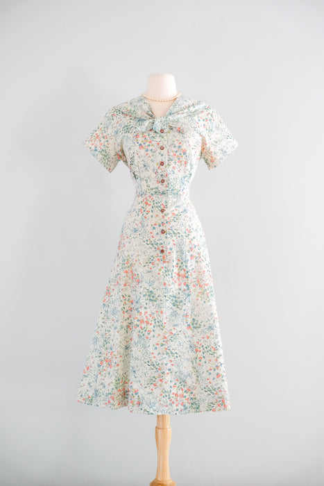 Charming 1950's Matisse's Garden Abstract Floral Cotton Day Dress / Sz M