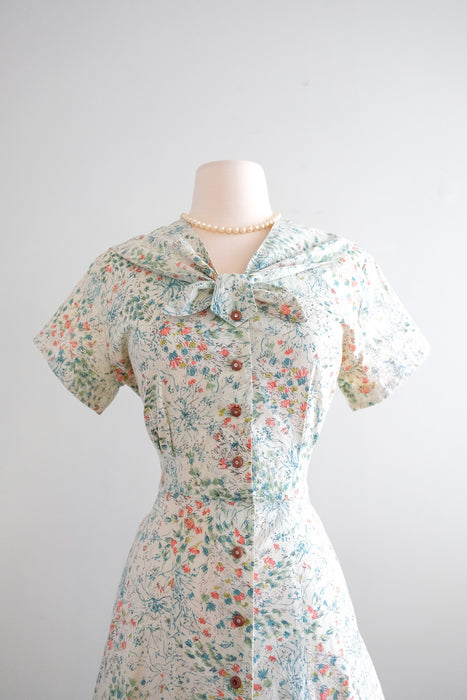 Charming 1950's Matisse's Garden Abstract Floral Cotton Day Dress / Sz M