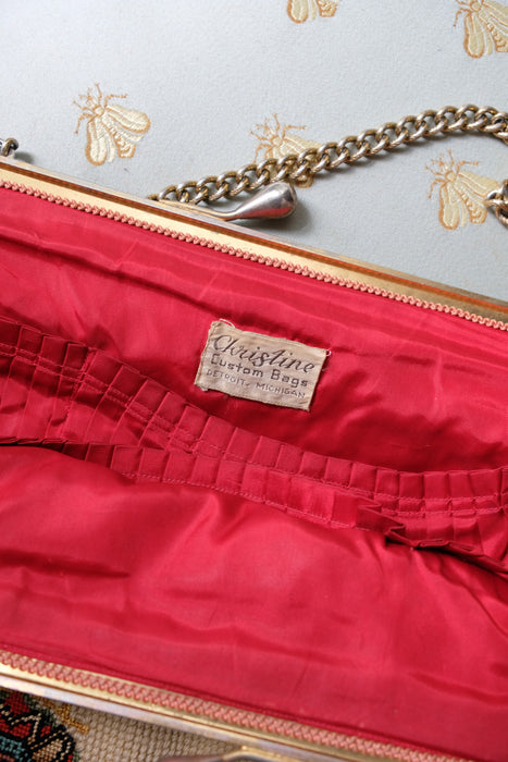 Vintage 1950's Royal Crown Needlepoint Handbag by Christine
