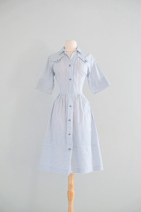 Sweet 1950's Baby Blue Seersucker Shirt Dress / Sz M – Xtabay Vintage Sweet 1950's Baby Blue Seersucker Shirt Dress / Sz M – Xtabay Vintage