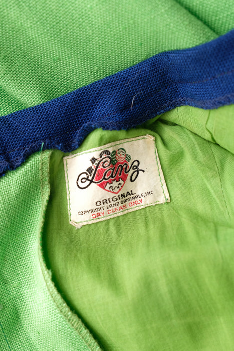Vintage 1960's Kelly Green & Navy Mod Linen Dress by Lanz / XS