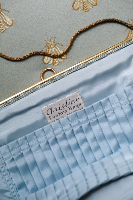 Beautiful 1950's Pale Blue Floral Needlepoint With 🐝 Handbag by Christine Custom Bags