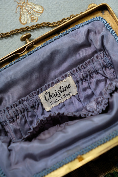 Vintage 1950's Midnight Floral Needlepoint Evening Bag by Christine Custom Bags
