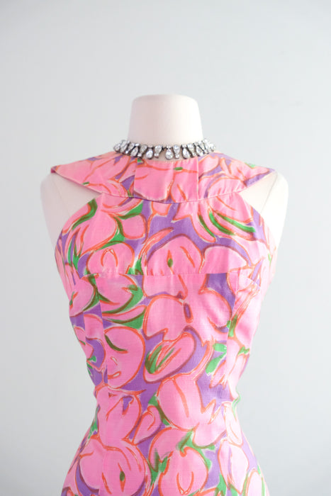 Fabulous 1960's Blush Pink Abstract Floral Party Dress / Sz S/M