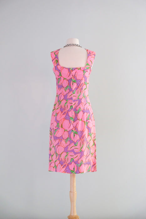 Fabulous 1960's Blush Pink Abstract Floral Party Dress / Sz S/M