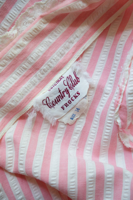 Darling 1950's Bubblegum Pink Stripes & Lace Cotton Dress / Sz M