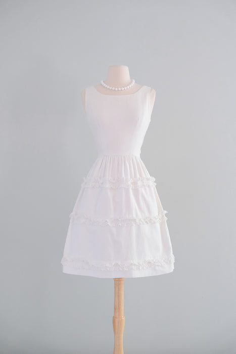 Splendid 1960's White Cotton Dress With Eyelet Ruffles / Sz S – Xtabay Vintage