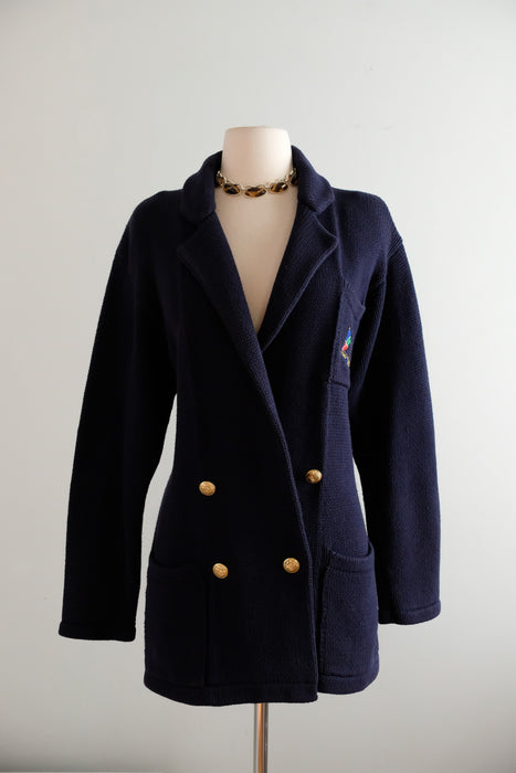 Vintage 1980's Nautical Knit Navy Blue Cardigan by Ralph Lauren Polo / M