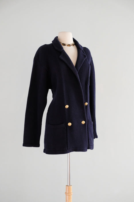 Vintage 1980's Nautical Knit Navy Blue Cardigan by Ralph Lauren Polo / M