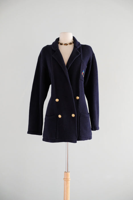 Vintage 1980's Nautical Knit Navy Blue Cardigan by Ralph Lauren Polo / M