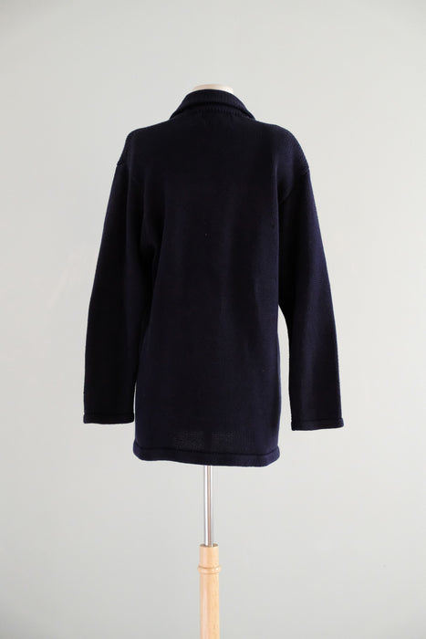 Vintage 1980's Nautical Knit Navy Blue Cardigan by Ralph Lauren Polo / M