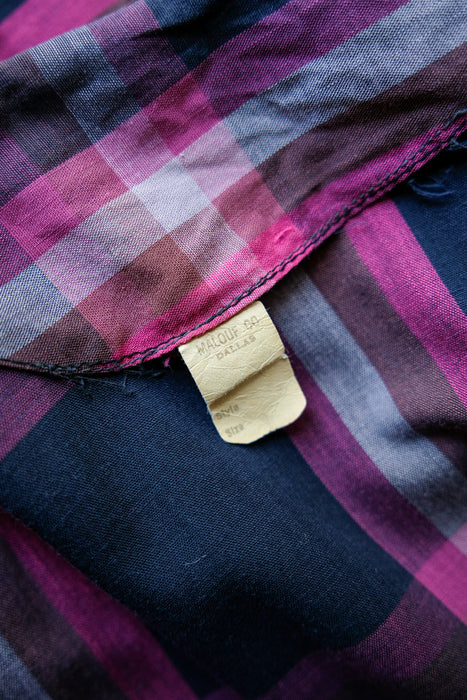 Exceptional 1950’s Fuchsia & Navy Plaid Cotton Shirt Dress / Sz M