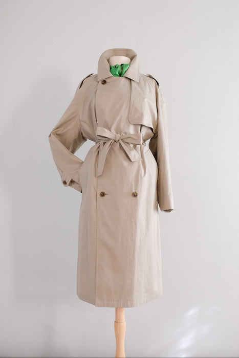 Vintage 1990's Double Breasted Beige Sanyo Trench Coat by Carol Cohen / ML