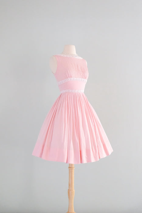 Sweetest 1950's Baby Pink Pintuck & Lace Cotton Day Dress / Sz XS Sweetest 1950's Baby Pink Pintuck & Lace Cotton Day Dress / Sz XS