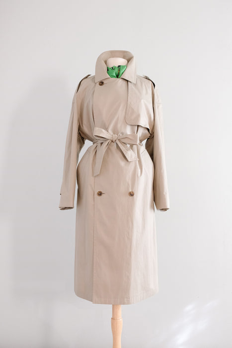 Vintage 1990's Double Breasted Beige Sanyo Trench Coat by Carol Cohen / ML