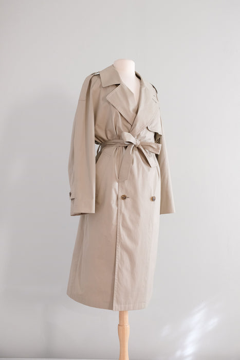 Vintage 1990's Double Breasted Beige Sanyo Trench Coat by Carol Cohen / ML