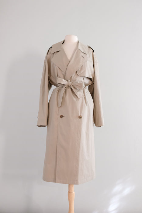 Vintage 1990's Double Breasted Beige Sanyo Trench Coat by Carol Cohen / ML