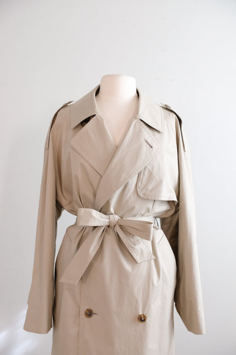 Vintage 1990's Double Breasted Beige Sanyo Trench Coat by Carol Cohen / ML
