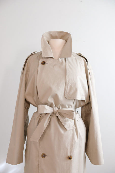 Vintage 1990's Double Breasted Beige Sanyo Trench Coat by Carol Cohen / ML