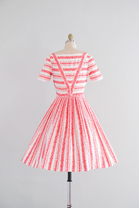 red and white striped cotton dress Darling 1950's Red & White Striped Cotton Day Dress / Sz XS