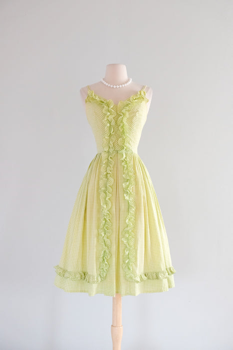 Vintage 1950's Key Lime Green Gingham Cotton Dress / XS Xtabay Vintage Vintage 1950's Key Lime Green Gingham Cotton Dress / XS Xtabay Vintage