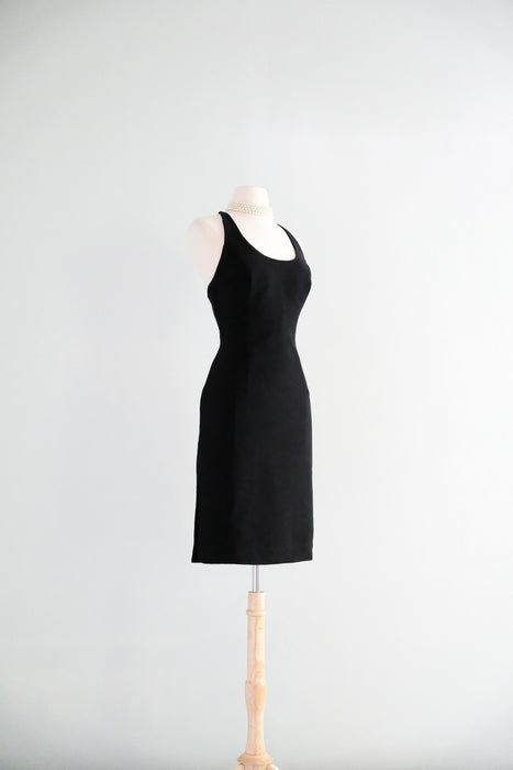 Chic 1990's Little Black Backless Dress with Cord Straps / Sz M