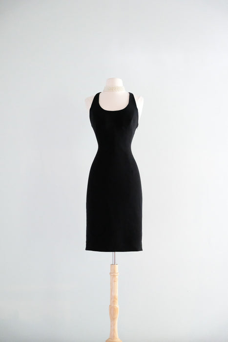 Chic 1990's Little Black Backless Dress with Cord Straps / Sz M