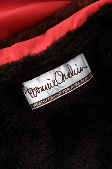 Vintage 1970's Fire Hydrant Red Raincoat with Fur Trim Collar by Bonnie Cashin / ML