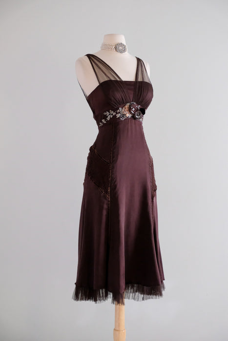 Vintage Y2K Chestnut Silk Lace Party Dress by Karen Millen / M