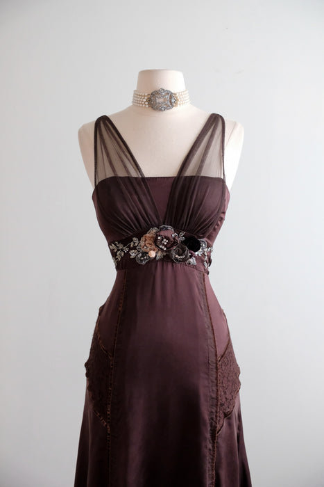 Vintage Y2K Chestnut Silk Lace Party Dress by Karen Millen / M
