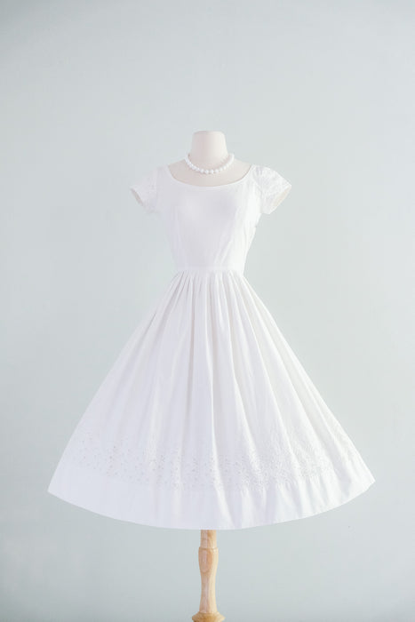 Classic 1950's White Cotton Eyelet Sundress by Jerry Gilden / XS Xtabay Vintage Classic 1950's White Cotton Eyelet Sundress by Jerry Gilden / XS Xtabay Vintage