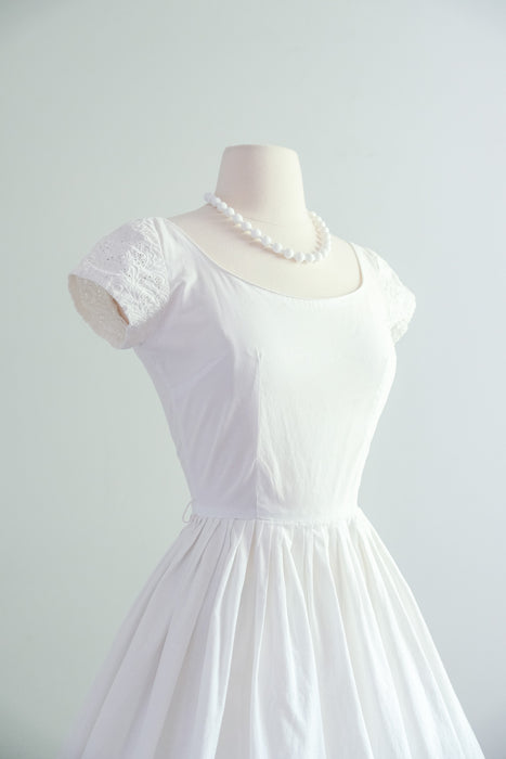 Classic 1950's White Cotton Eyelet Sundress by Jerry Gilden / XS