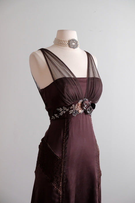Vintage Y2K Chestnut Silk Lace Party Dress by Karen Millen / M