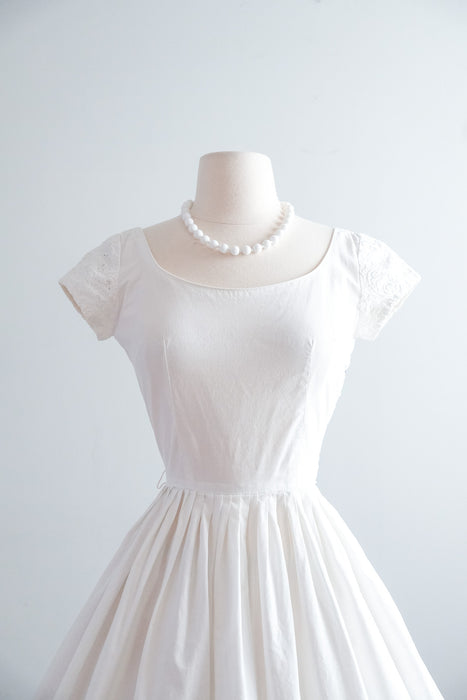 Classic 1950's White Cotton Eyelet Sundress by Jerry Gilden / XS