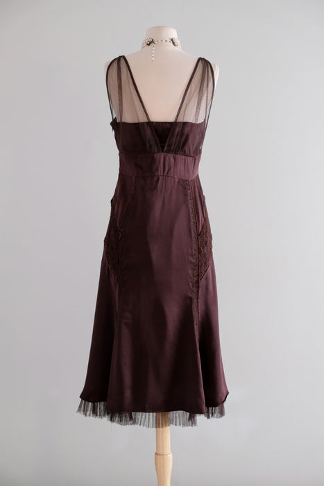 Vintage Y2K Chestnut Silk Lace Party Dress by Karen Millen / M