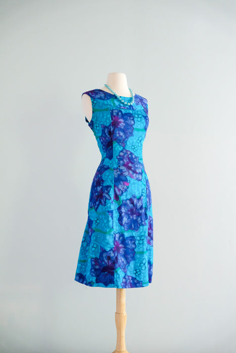 FAB 1960's Blue Hawaiian Shift Dress By Alfred Shaheen / S/M
