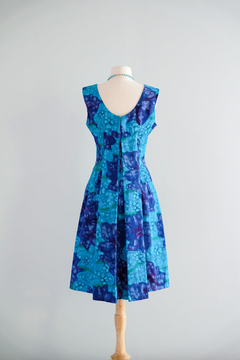 FAB 1960's Blue Hawaiian Shift Dress By Alfred Shaheen / S/M