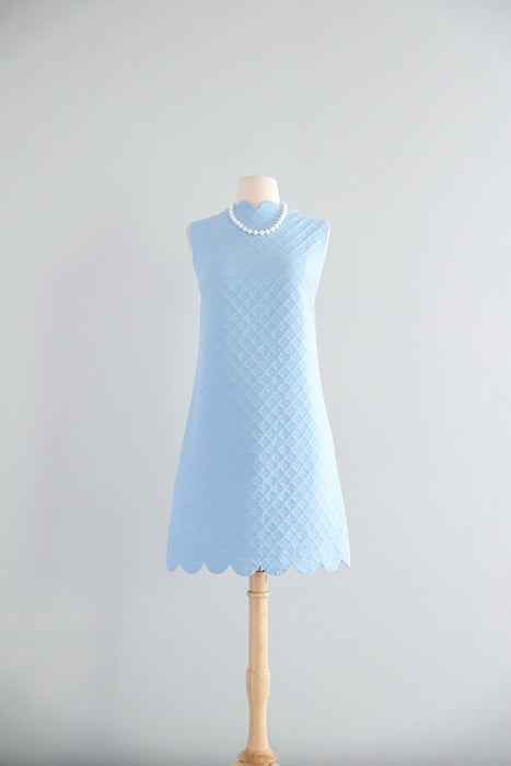 Cutest 1960's Baby Blue Scalloped Shift Dress / Sz M