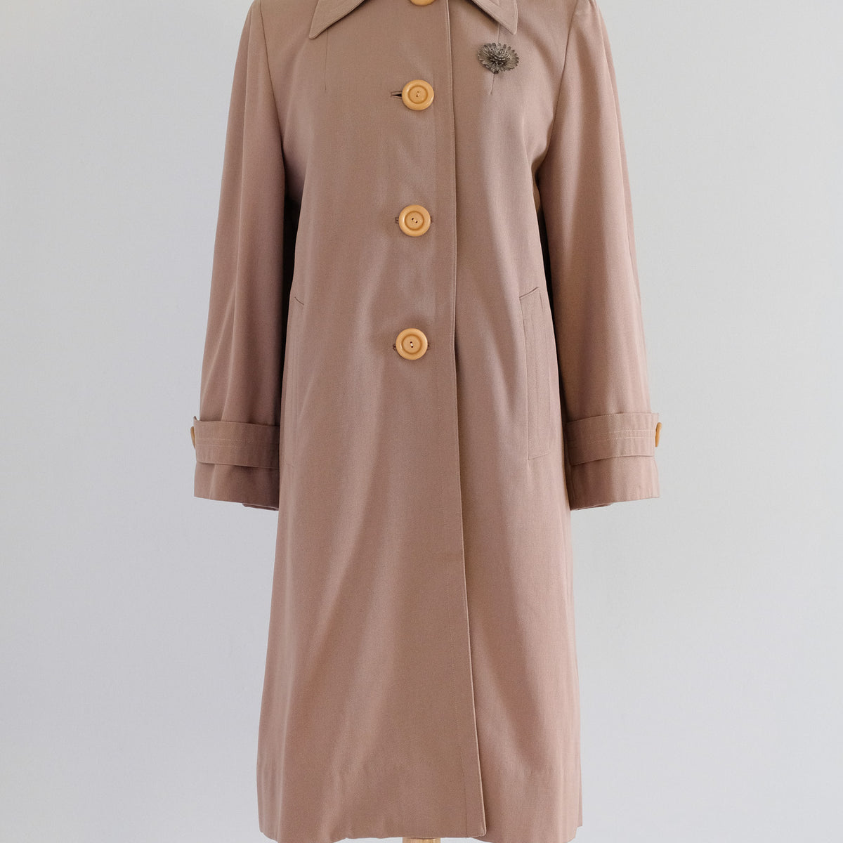Vintage 1940's French Beige Wool Gabardine Swing Coat with