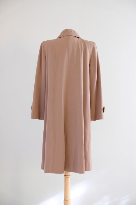 Vintage 1940's French Beige Wool Gabardine Swing Coat with Butterscotch Buttons/ M