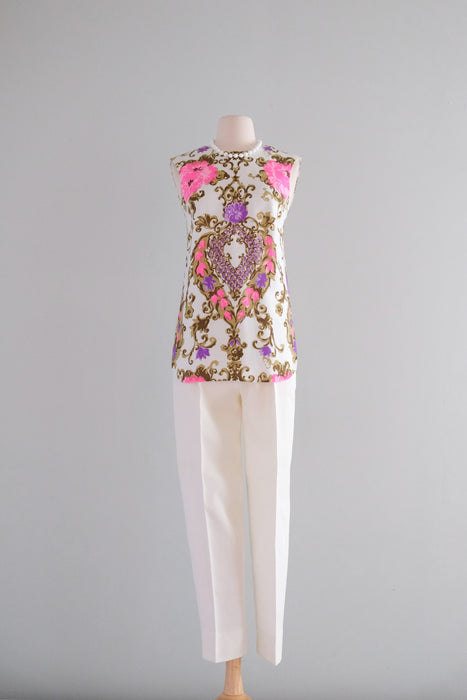 Excellent 1960's Baroque Style Print Shirt & Pant Set by Alex Colman / XS