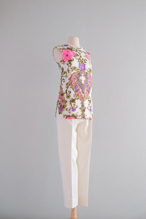 Excellent 1960's Baroque Style Print Shirt & Pant Set by Alex Colman / XS