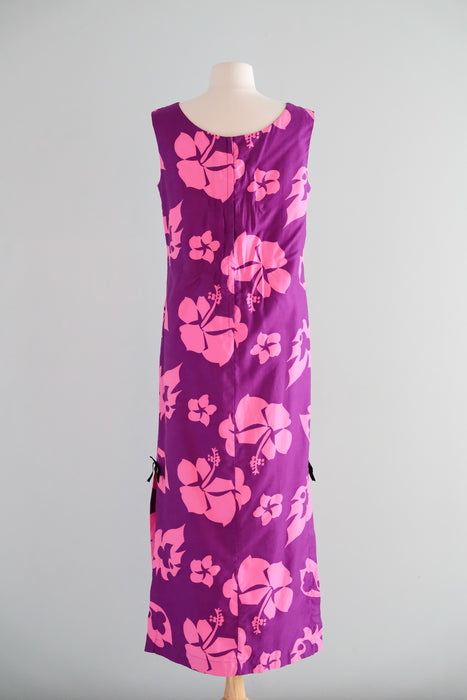 Fantastic 1960's Magenta Hibiscus Hawaiian Gown by Hookano / M/L