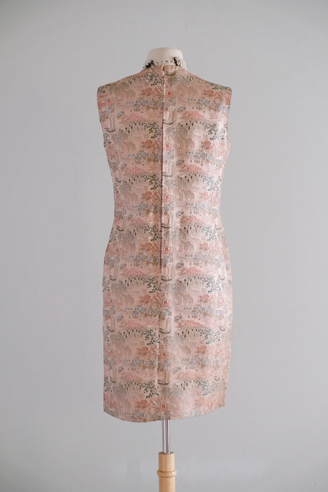 Vintage 1960's Peony Pink Cheongsam Shift Dress by Maggie Stover / M