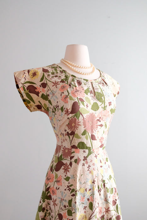 Spectacular 1950's Glimmering Floral Cotton Sundress / M